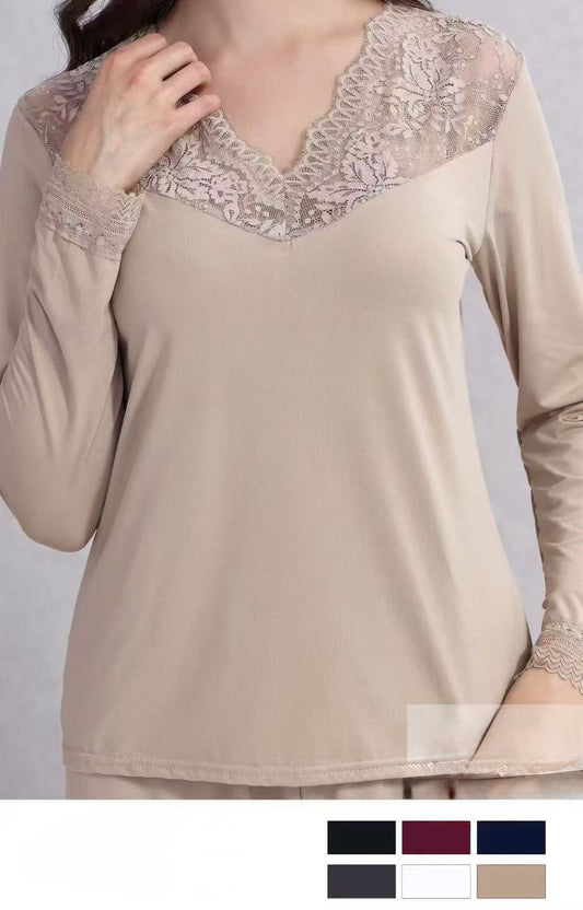 MAGLIETTA A MANICHE LUNGHE CON PIZZO TERMICO