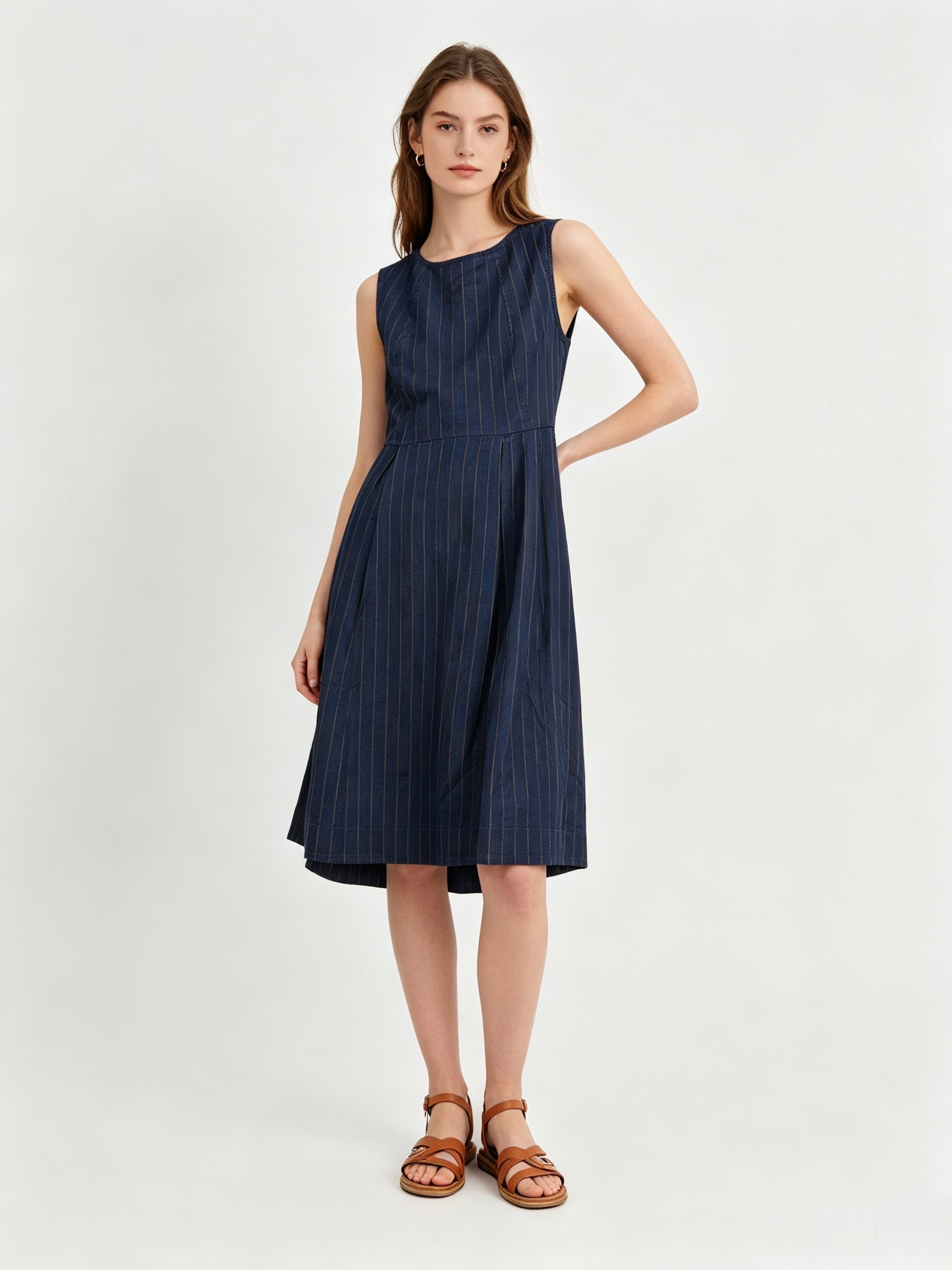 VESTITO DI JEANS A RIGHE MARRONE SMANICATE