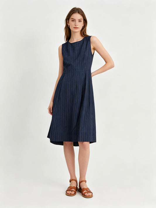 VESTITO DI JEANS A RIGHE MARRONE SMANICATE