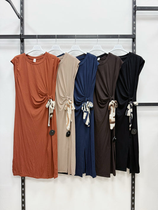 VESTITO DI COTONE A MANICHE CORTE LATERALE CON LACCI