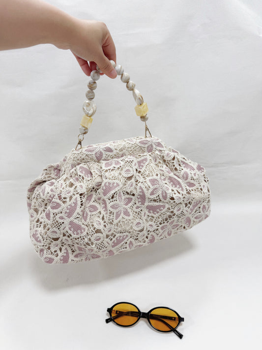 BORSA DI PIZZO SANGALLO A MANIGLIA PERLINE