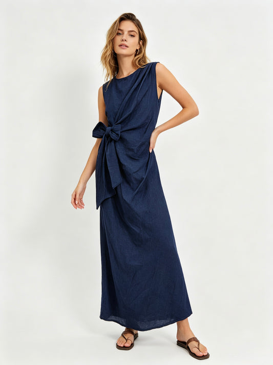VESTITO LUNGO DI JEANS DI LATO LACCIATO