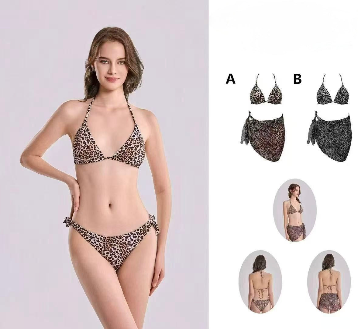 BIKINI TOP CON COPPA E SLIP E PAREO A LEOPARDO