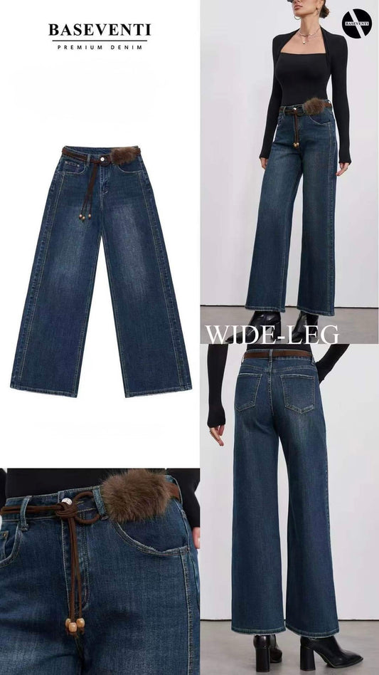 JEANS WIDE LEG CON CUCITURA CON CINTURA DI PELLICCIA
