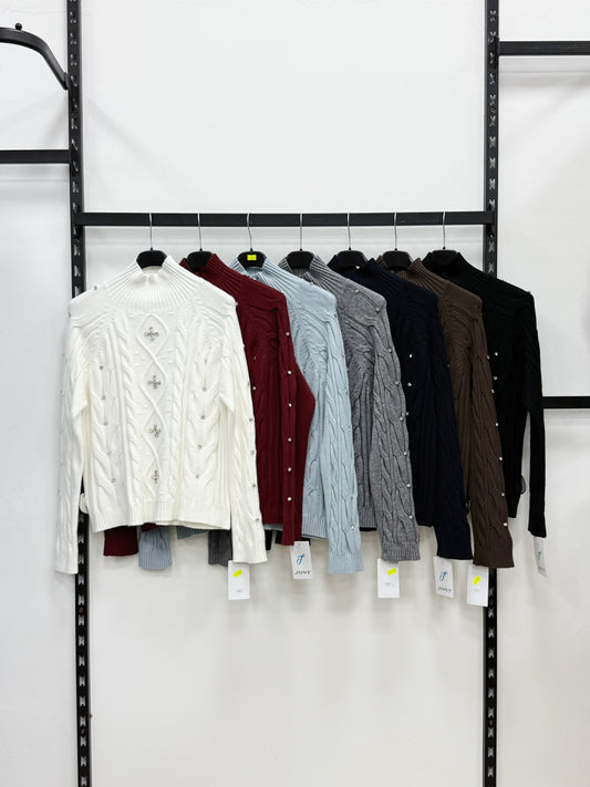 MAGLIERIA A LUPETTO A MANICHE LUNGHE CON ZIRCONI