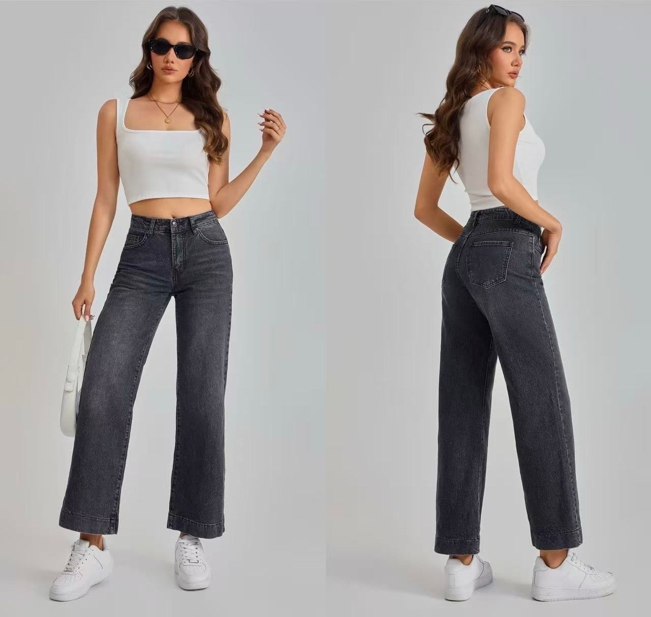 JEANS WIDE LEG GRIGIO