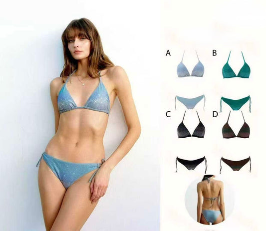 BIKINI TOP A TRIANGOLO E SLIP CON BRILLANTINI