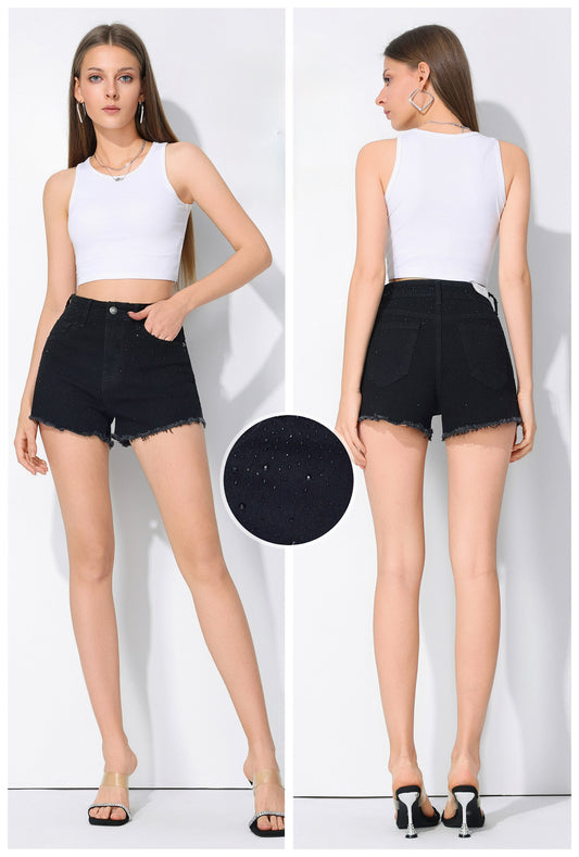 SHORT DI JEANS COLORE NERO PIENO DI BRILLANTINI