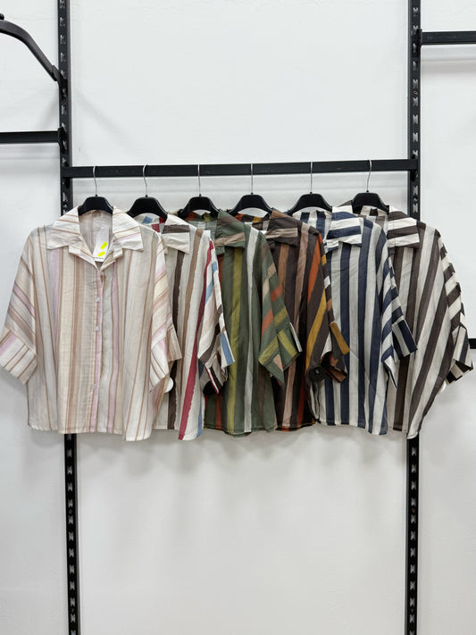CAMICIA DI TENCEL A RIGHE E POIS