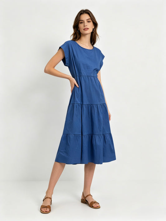 VESTITO 100% DI COTONE A MANCHE CORTE A BALZE