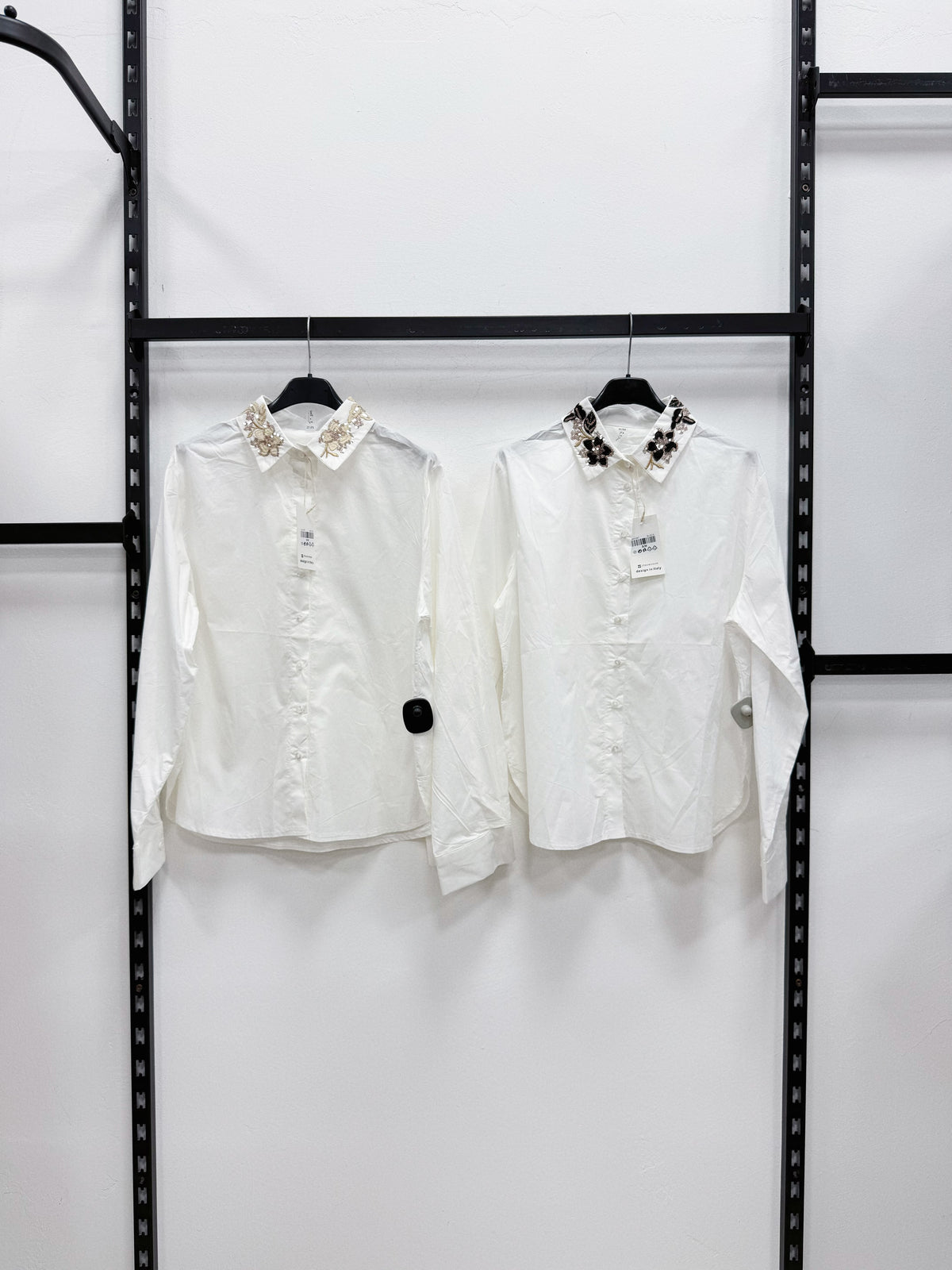 CAMICIA DI COTONE CON COLLETTO RICAMATO E PAILLETTES