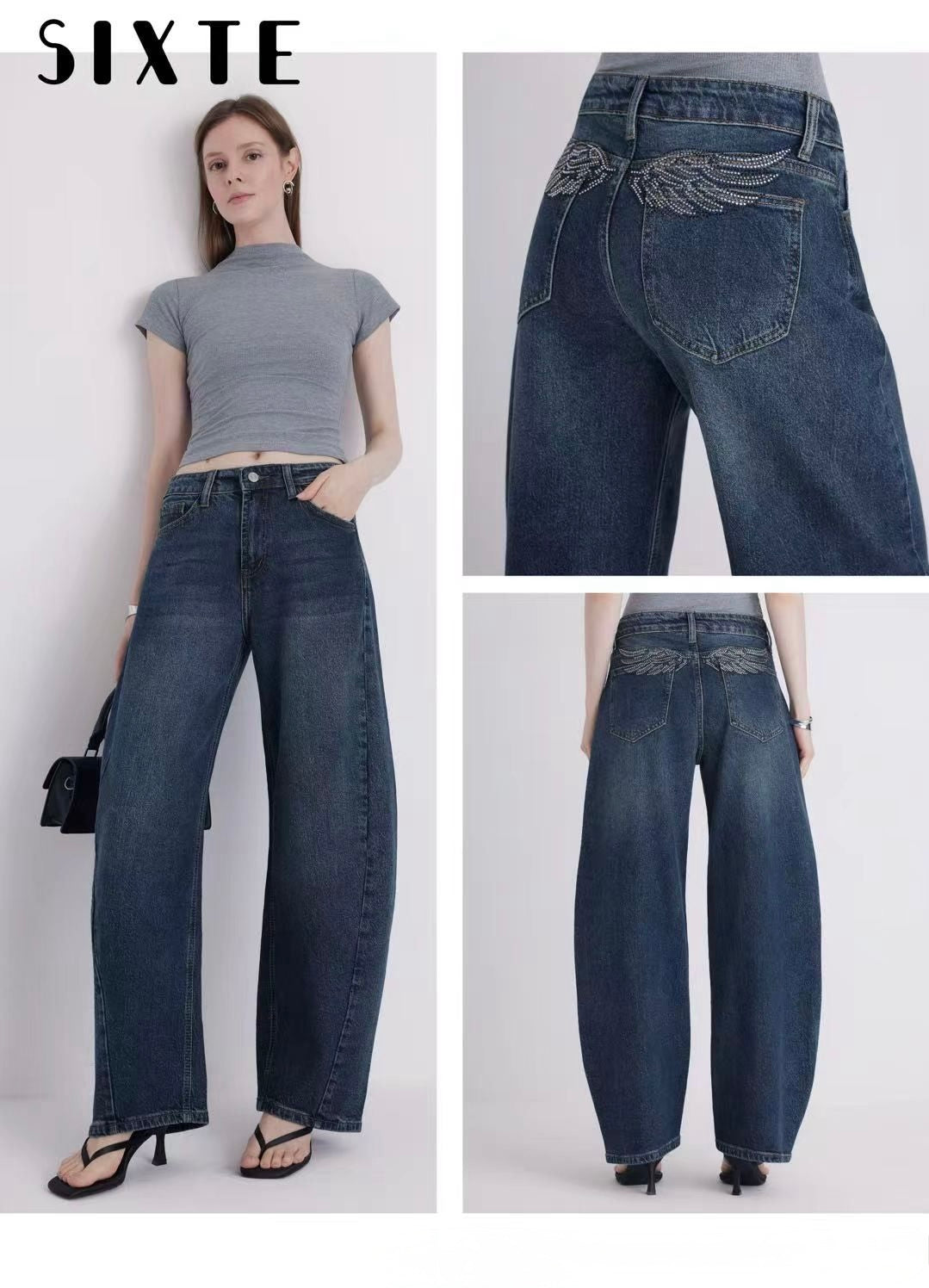 JEANS A BALLOON CON ALE DIAMANTI