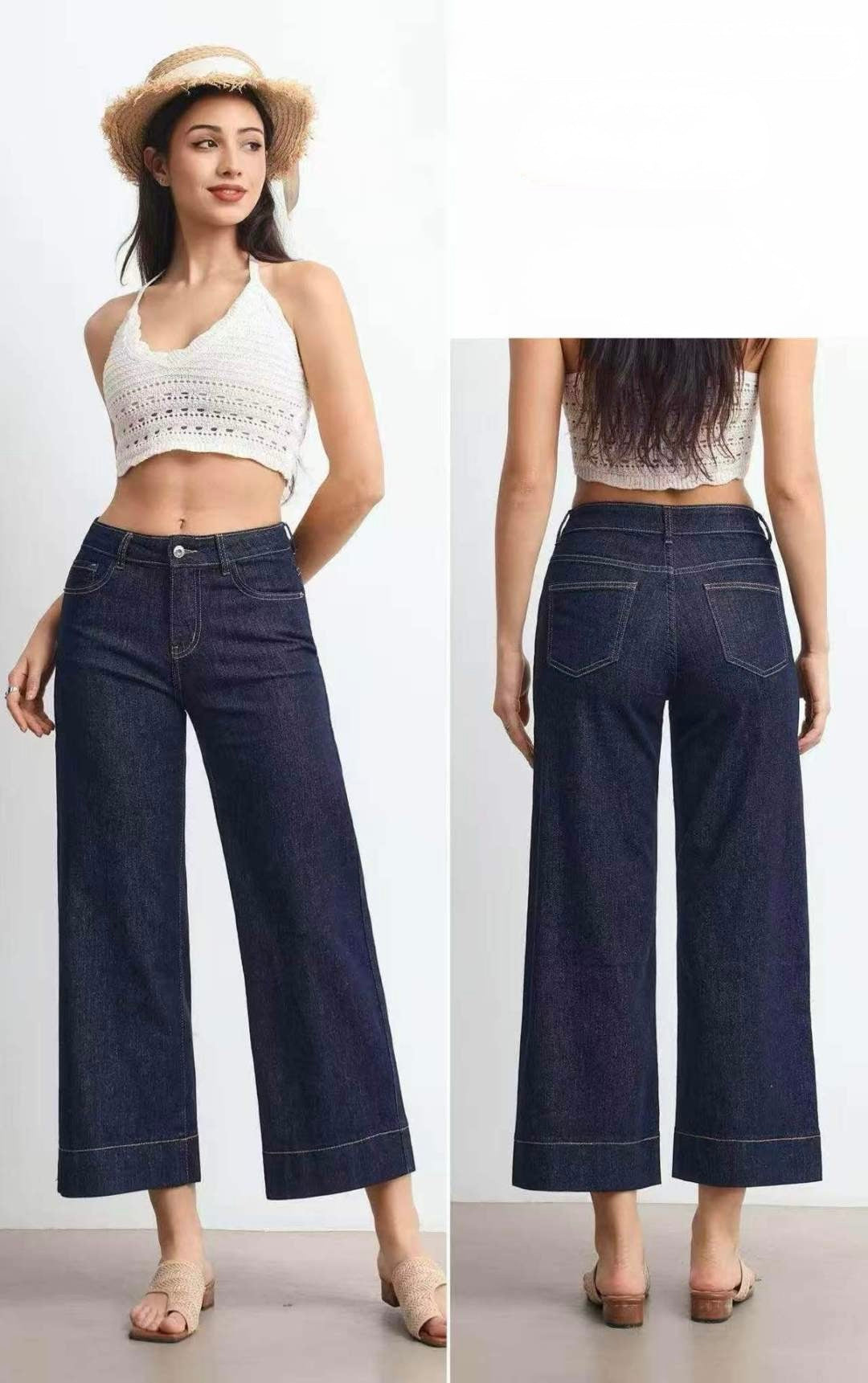 JEANS A GAMBE LARGHE E DRITTA ALLA CAVIGLIA COLORE ZENZA LAVAGGIO