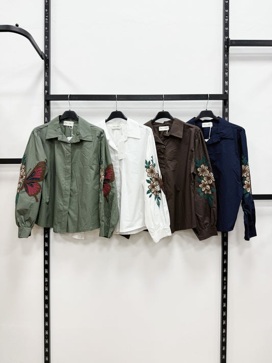 CAMICIA COTONE CON MANICHE RICAMATI