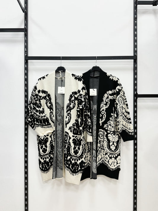 CARDIGAN LUNGO SUPER PESANTE RICAMATA CON TASHE