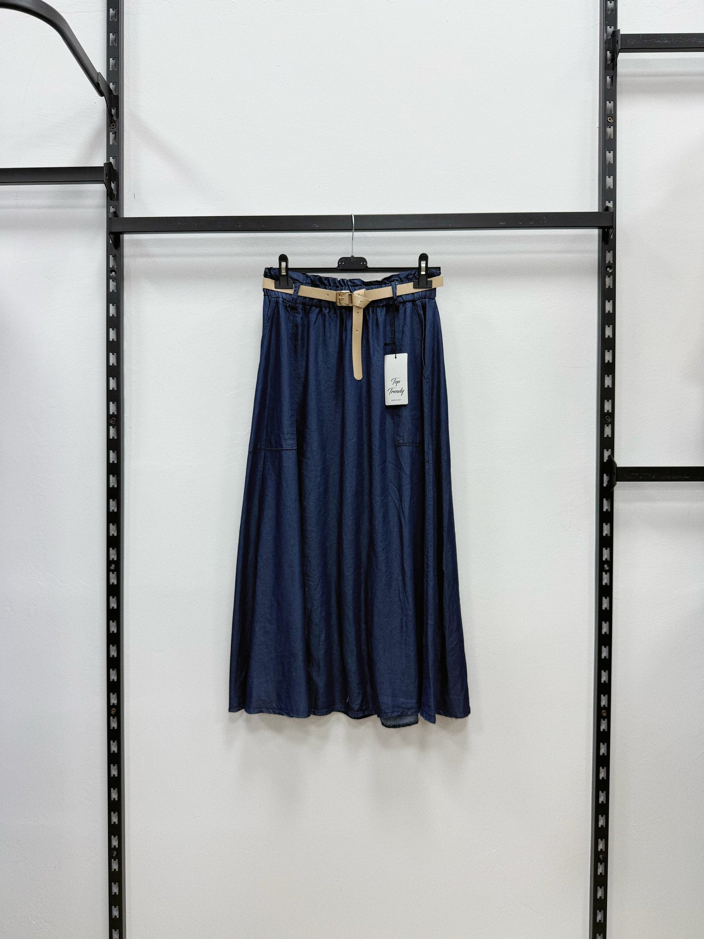 GONNA DI JEANS LUNGO SOPRA CAVIGLIA CON CINTURA