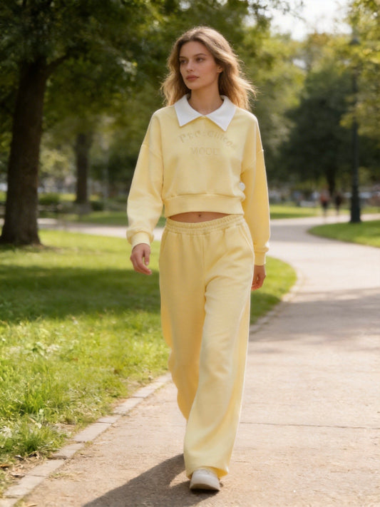 TUTA COMPLETA FELPA CON COLLETTO E PANTALONE A PALAZZO