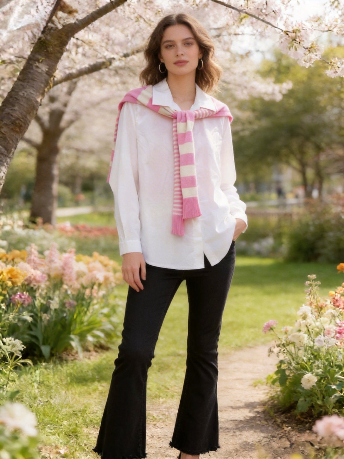 CAMICIA OVERSIZE CON PONCHO A RIGHE DI VISCOSA