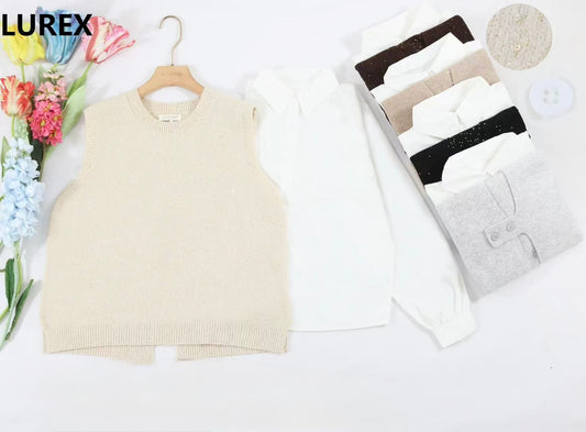 MAGLIERIA 2 PEZZI CAMICIA A MANICHE LUNGHE E GILET IN LUREX