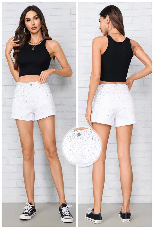 SHORT DI JEANS COLORE BIACA PIENO DI BRILLANTINI