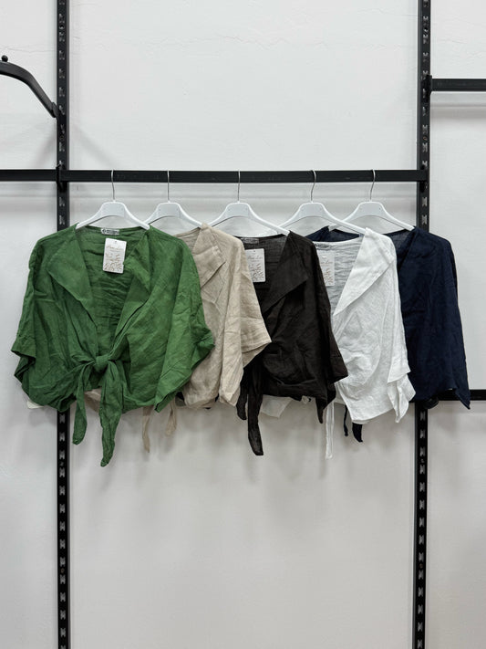 CARDIGAN 100% DI LINO A MANICHE CORTE PIPISTRELLI