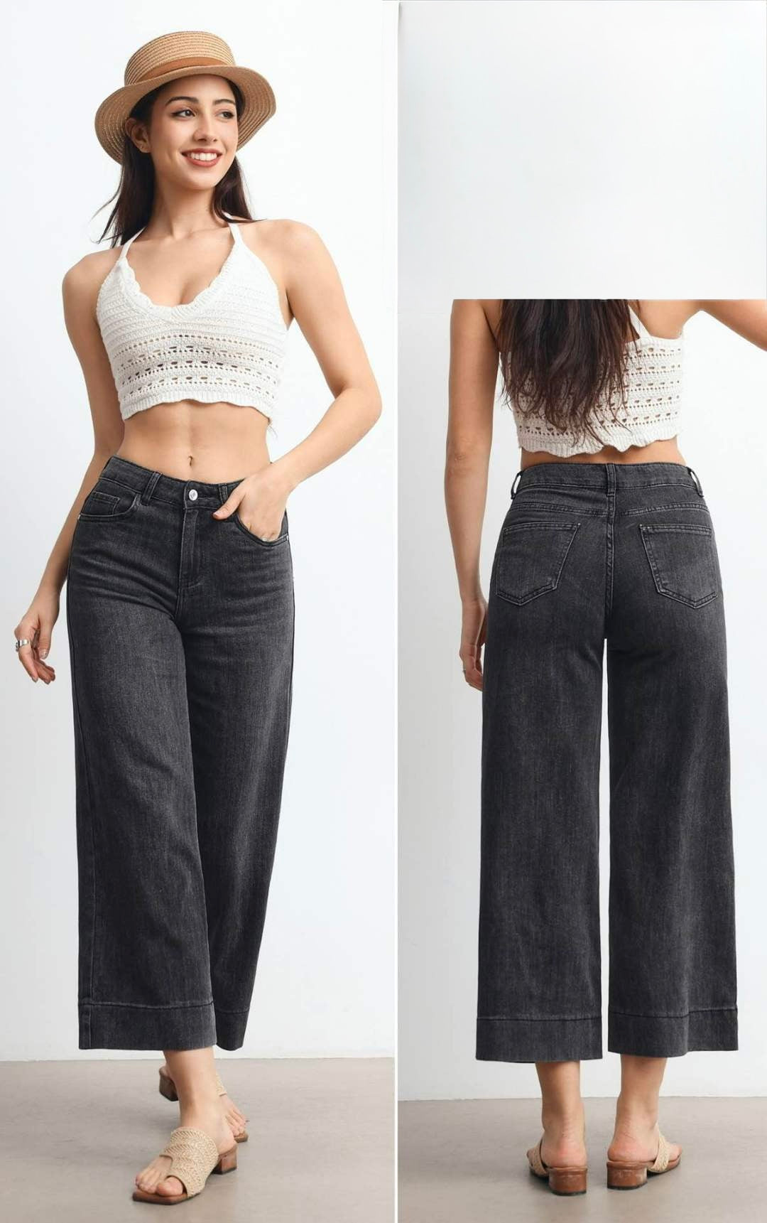 JEANS A GAMBE LARGHE E DRITTA ALLA CAVIGLIA LAVAGGIO GRIGIO