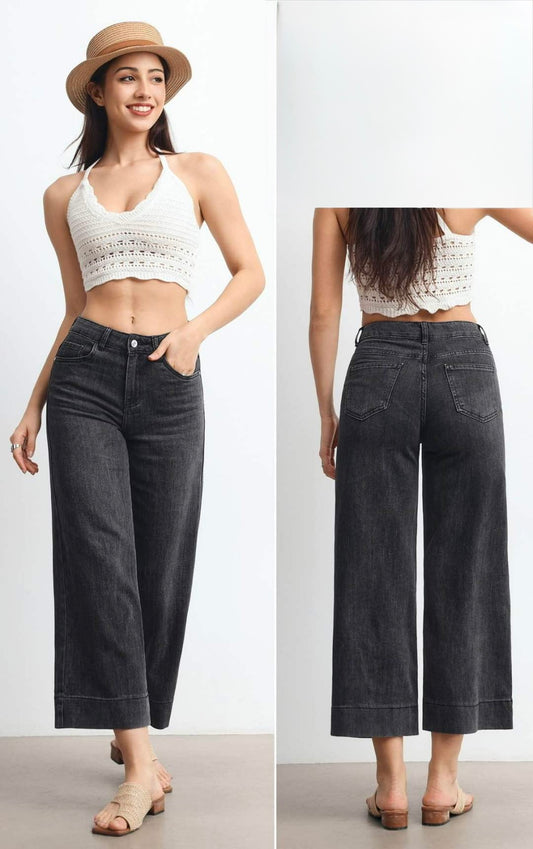 JEANS A GAMBE LARGHE E DRITTA ALLA CAVIGLIA LAVAGGIO GRIGIO