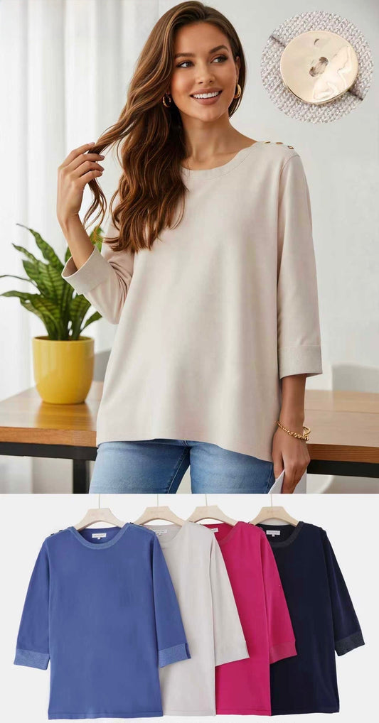 MAGLIETTA DI VISCOSA A MANICHE 3/4 SULLE SPALLE CON BOTTONI DORATI