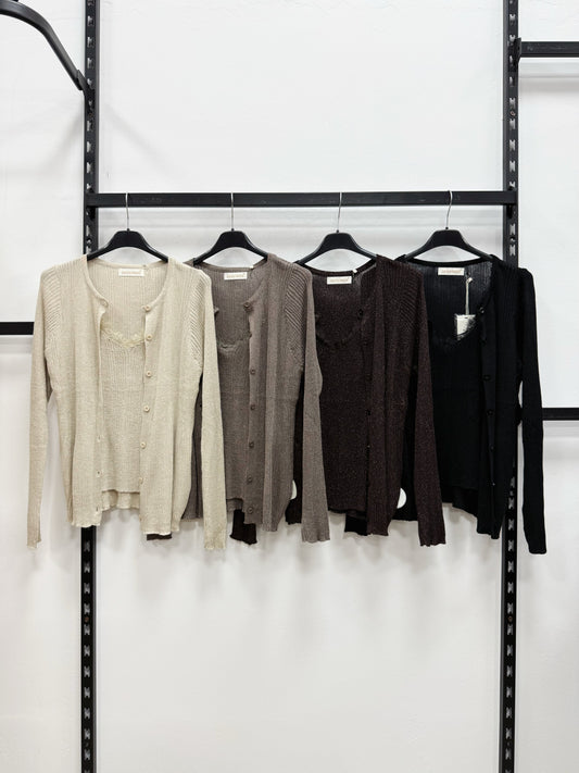2 IN 1 CANOTTIERA CON CARDIGAN IN LUREX CON PIZZO