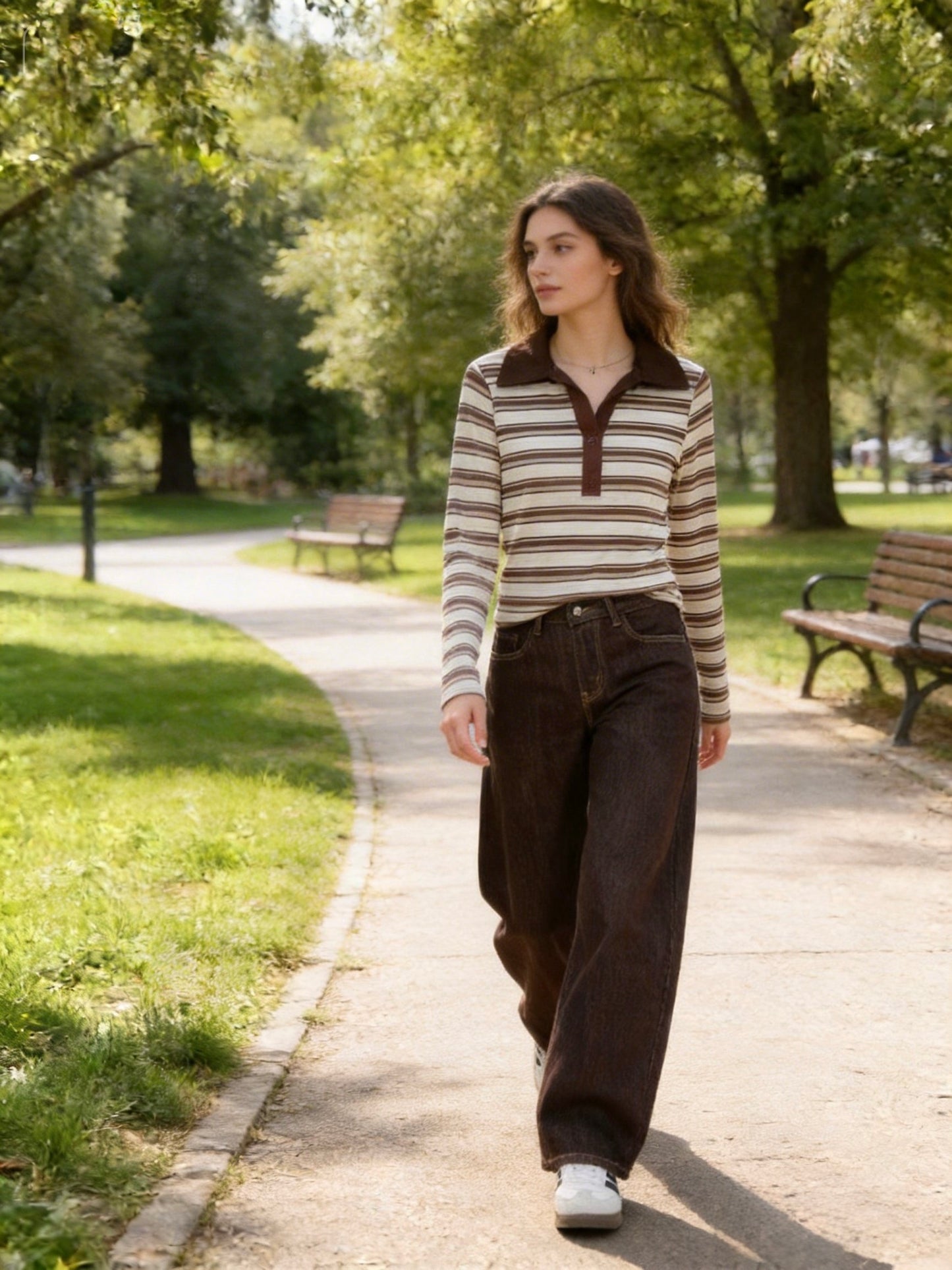 MAGLIETTA CORTA A MANICHE LUNGHE A POLO A RIGHE