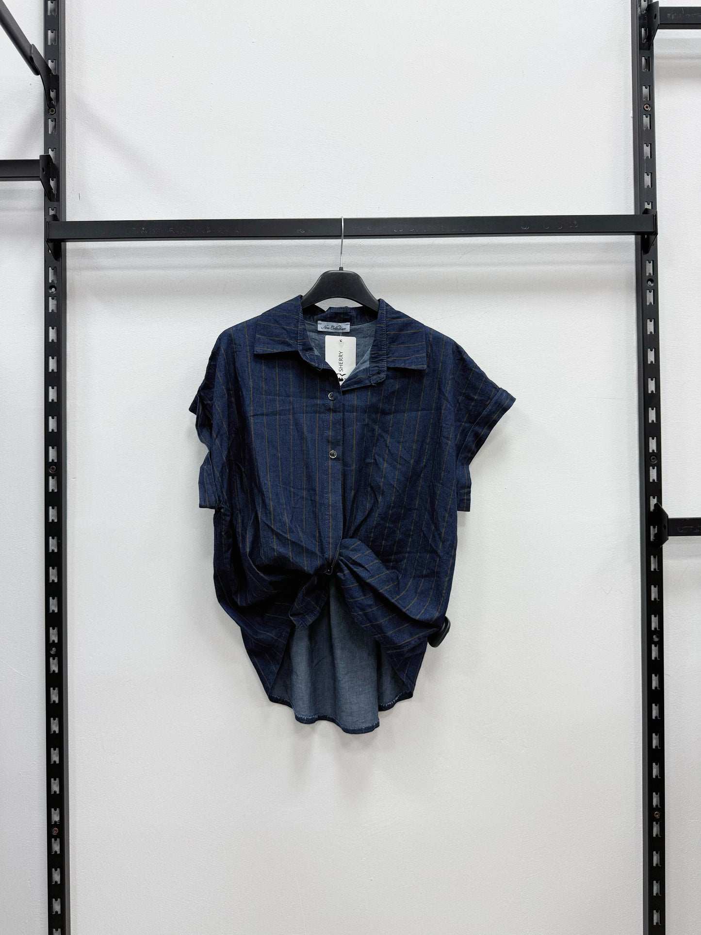 CAMICIA DI JEANS A RIGHE MARRONE