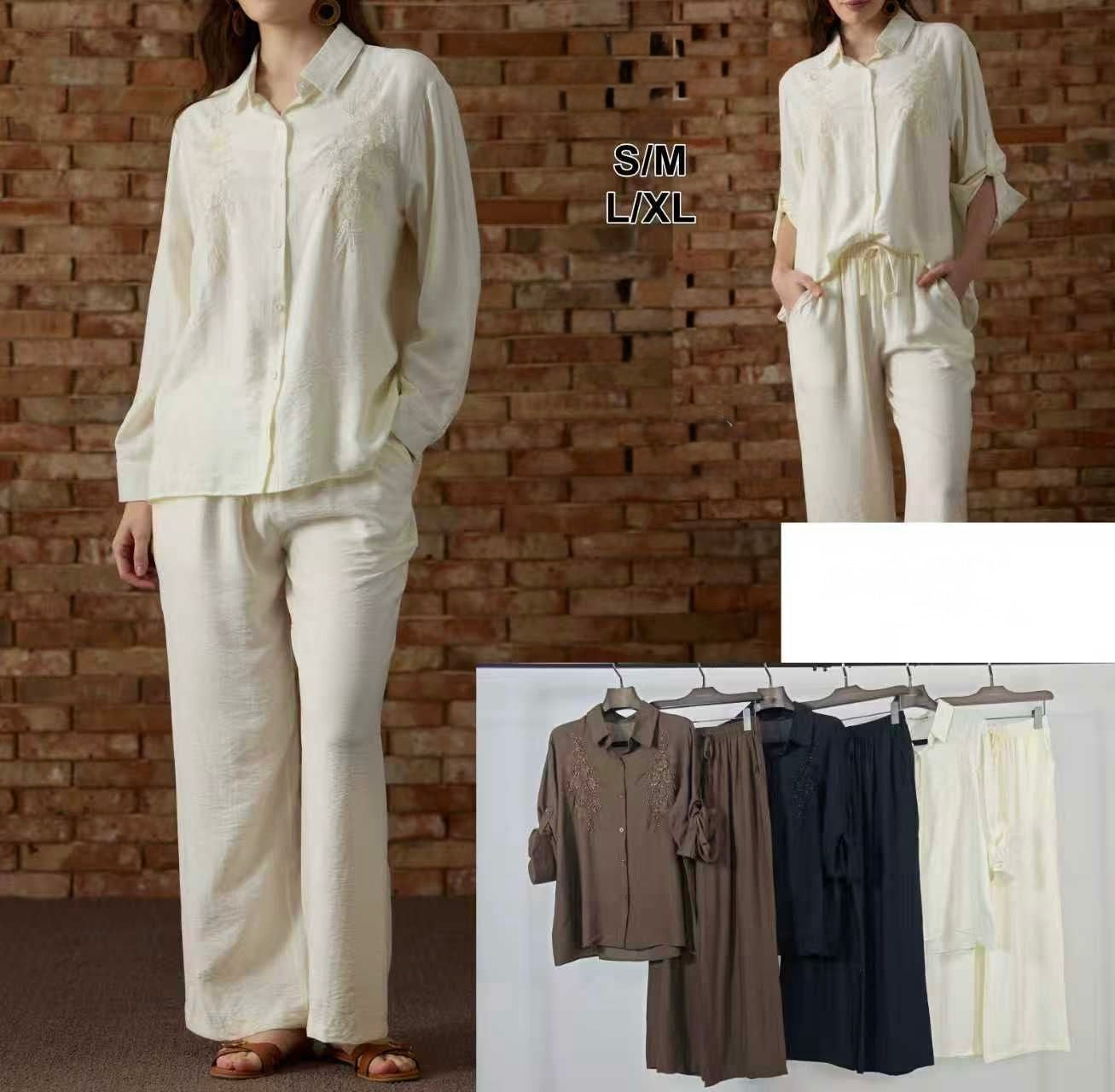 SET CAMICIA CON RICAMATO CON ZIRCONI E PANTALONE A PALAZZO