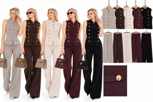 COMPLETO GILET CON BOTTONI DORATI E PANTALONE A PALAZZO