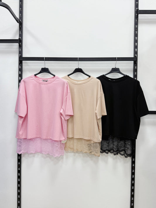 T-SHIRT CON PIZZO INTERI DIETRO APERTA OVERSIZE