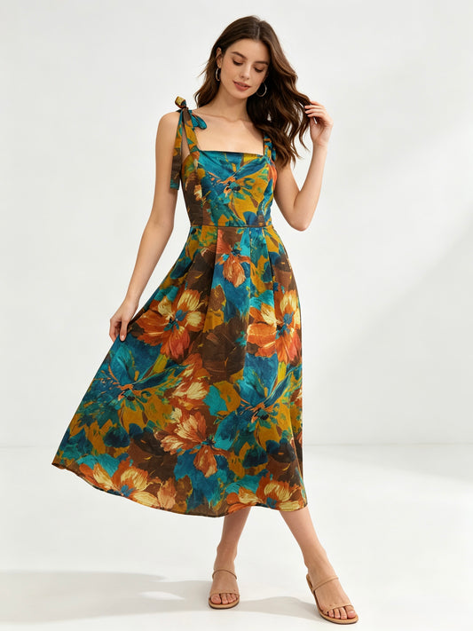 VESTITO LUNGO CON DISEGNI FIORI