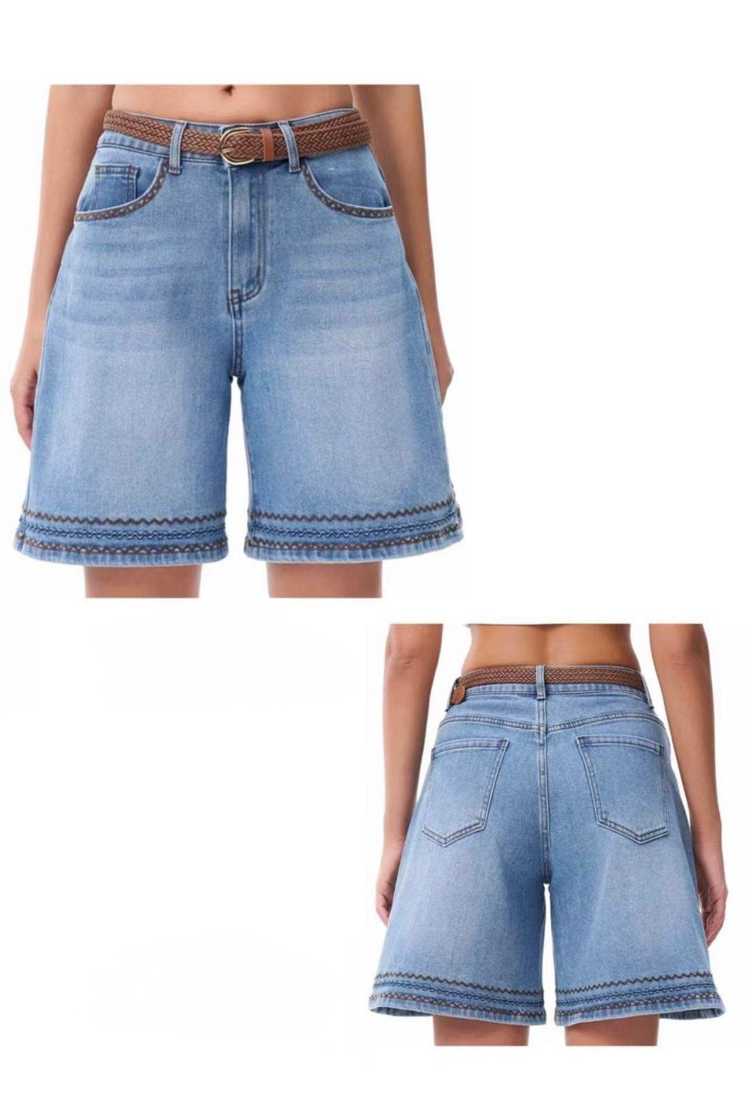 SHORT DENIM CON RICAMATO CON CINTURA