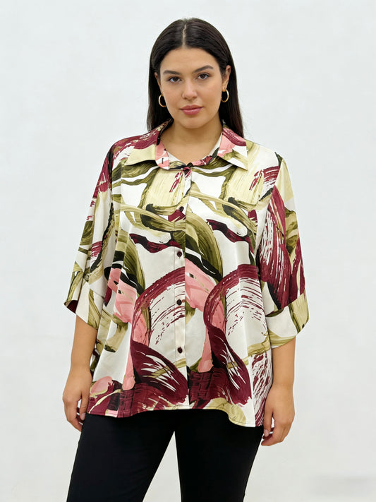 CAMICIA DI RASO A FANTASIA A MEZZE MANICHE TAGLIA CURVY