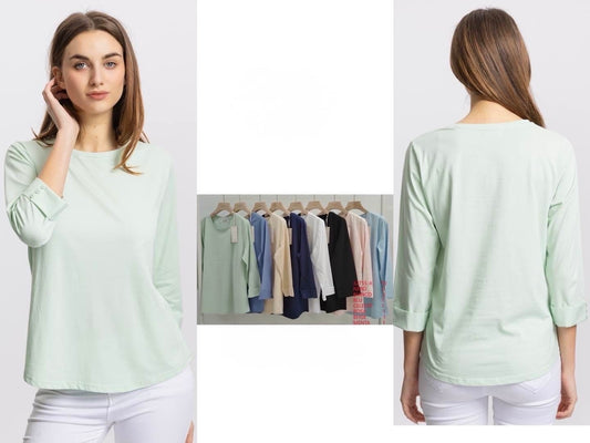 MAGLIETTA A MANICHE 3/4 CON BOTTONI A GIROCOLLO DI COTONE