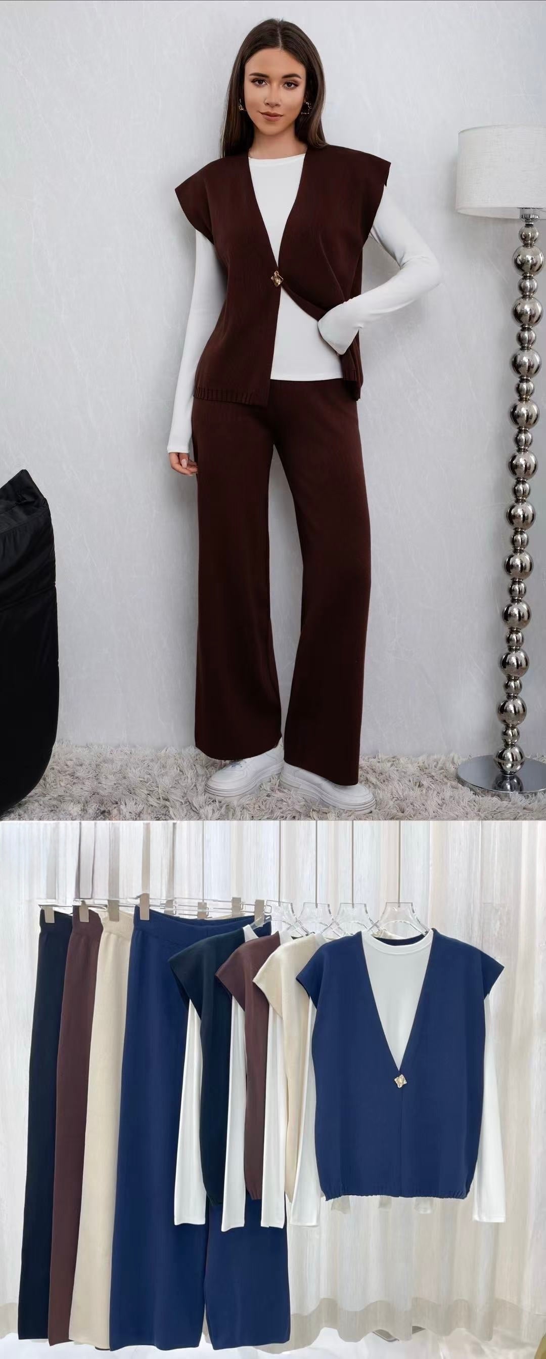 SET 3 PEZZI MAGLIETTA COTONE + GILET VISCOSA + PANTALONE A GAMBE LARGHE VISCOSA