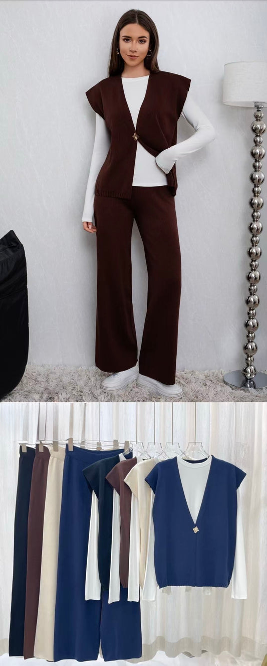 SET 3 PEZZI MAGLIETTA COTONE + GILET VISCOSA + PANTALONE A GAMBE LARGHE VISCOSA
