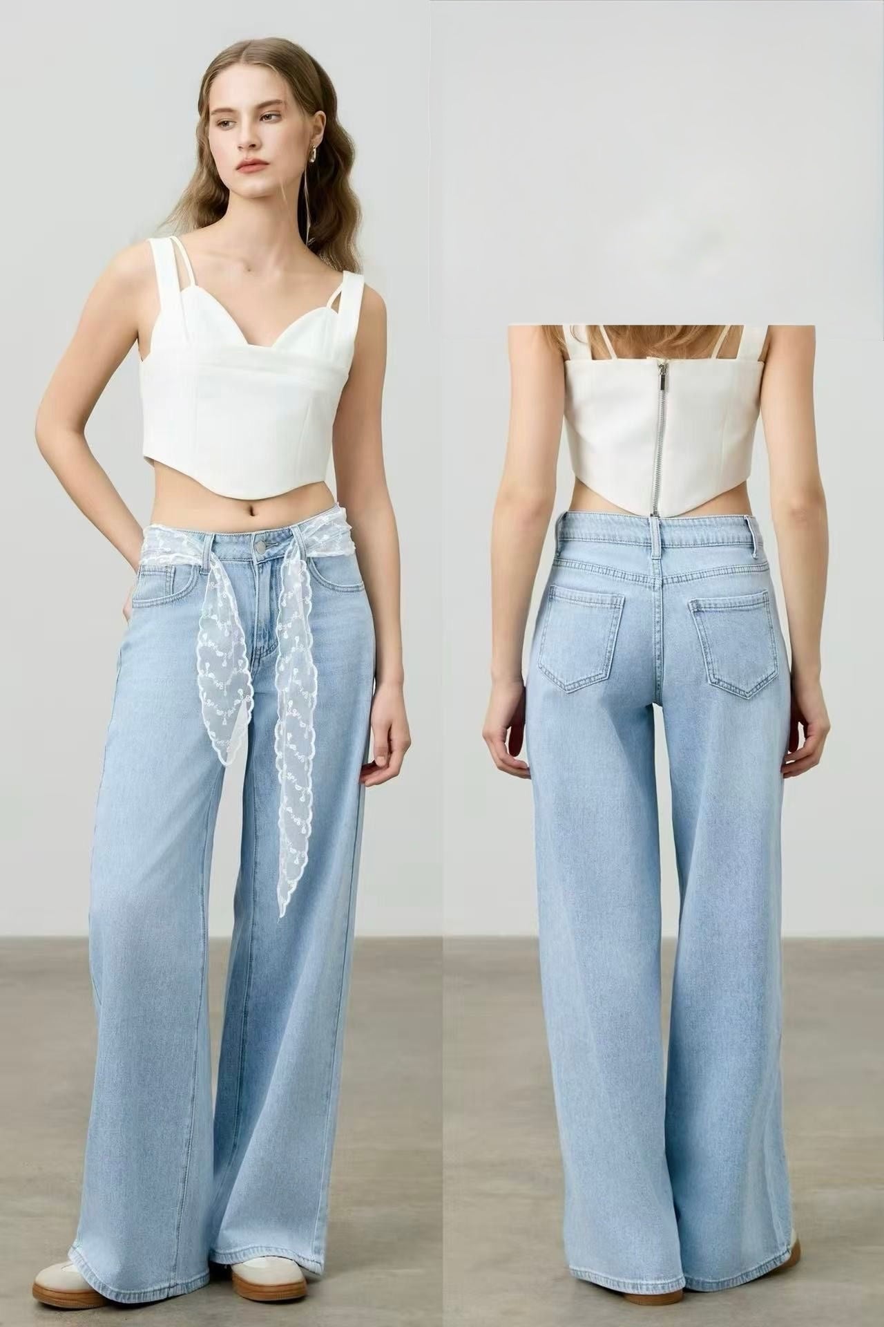 JEANS WIDE LEG CON CINTURA DI PIZZO