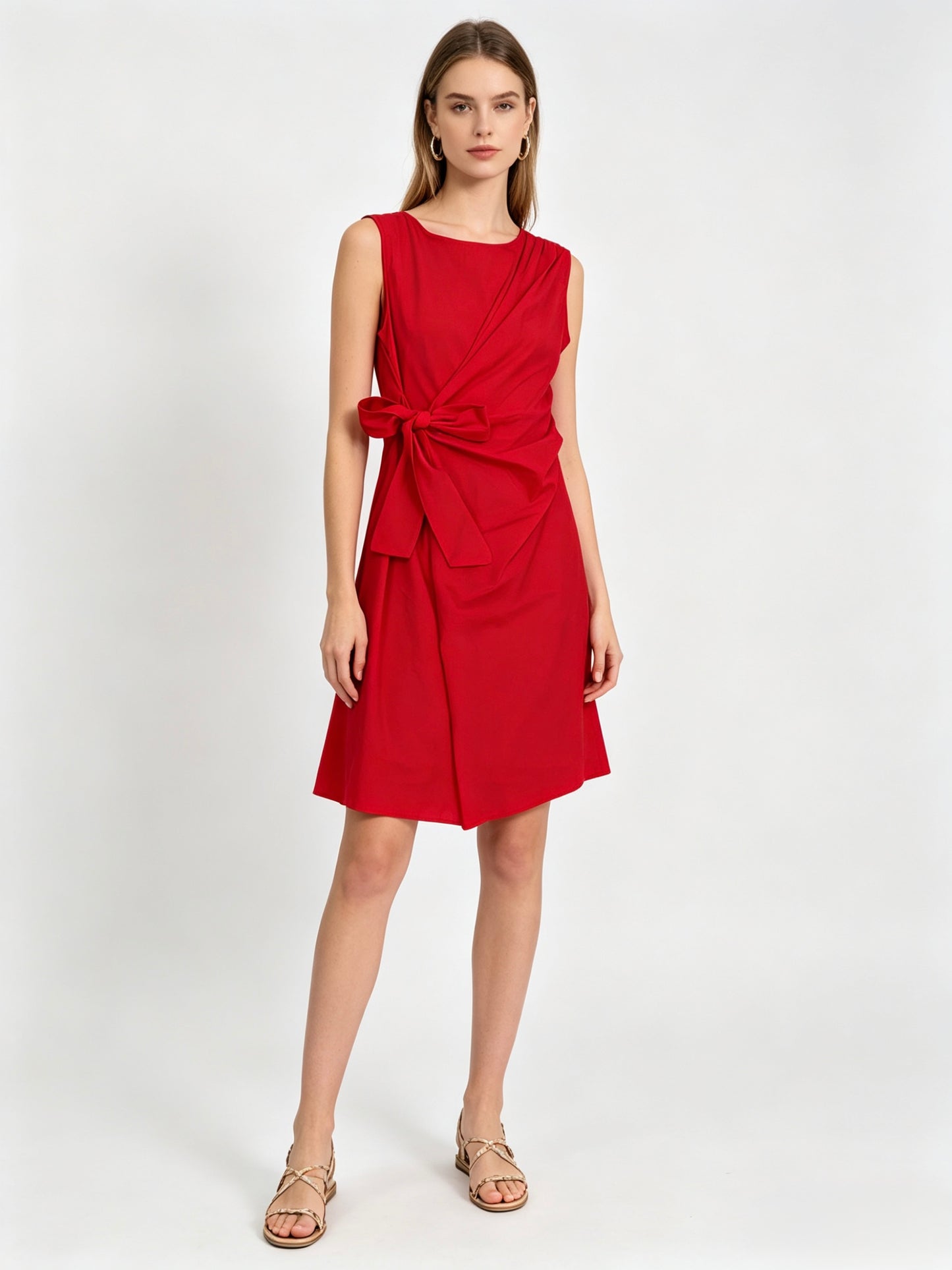VESTITO CORTO 100% DI COTONE A NODO SUL FIANCO