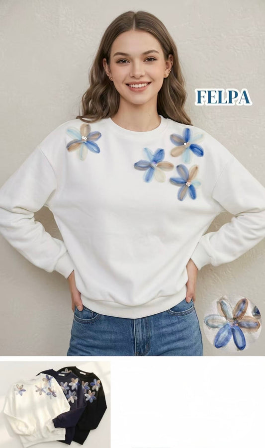 FELPA CON FIORI GARZATO