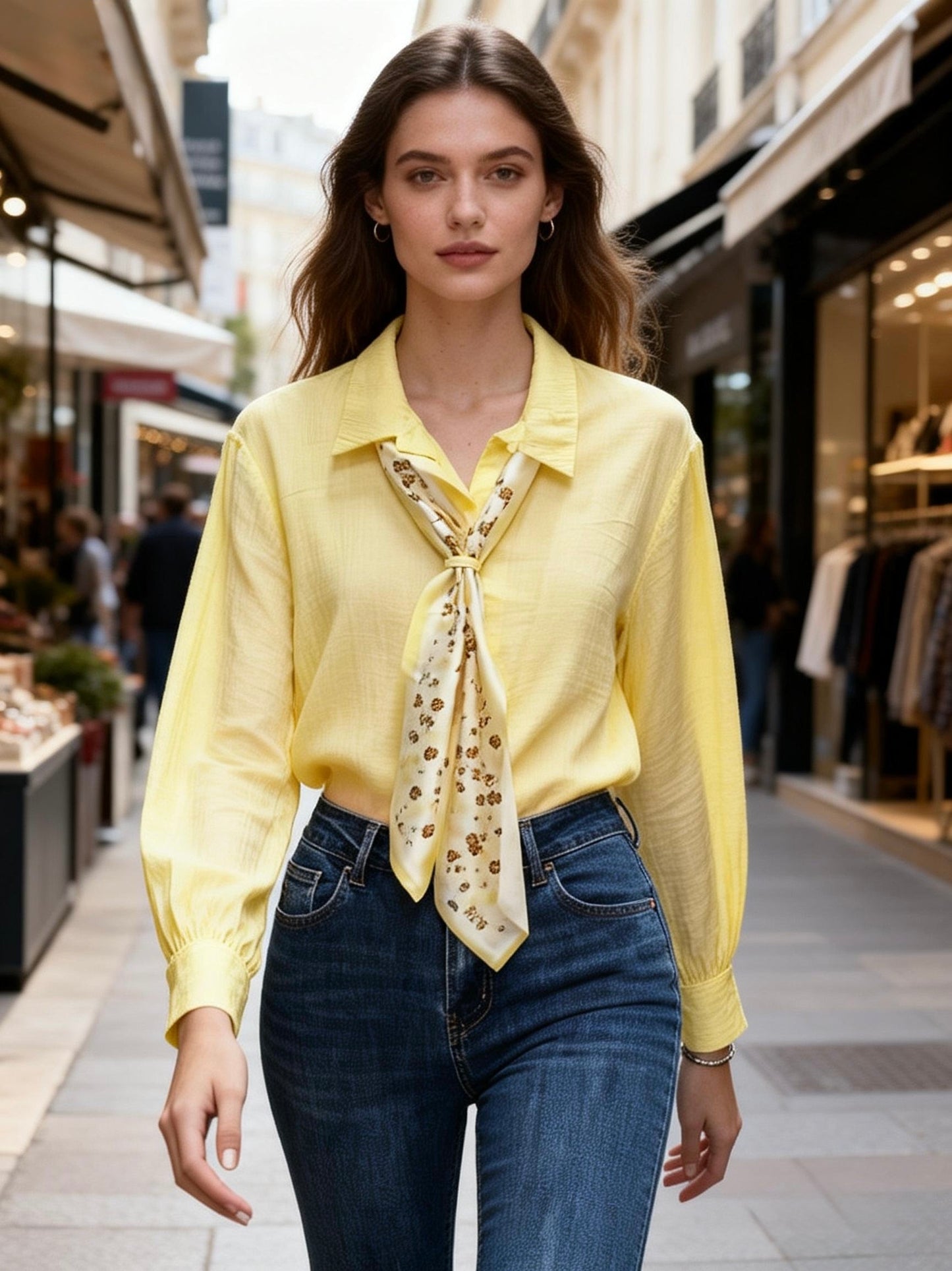 CAMICIA BASIC CON FOULARD DI RASO A FANTASIA