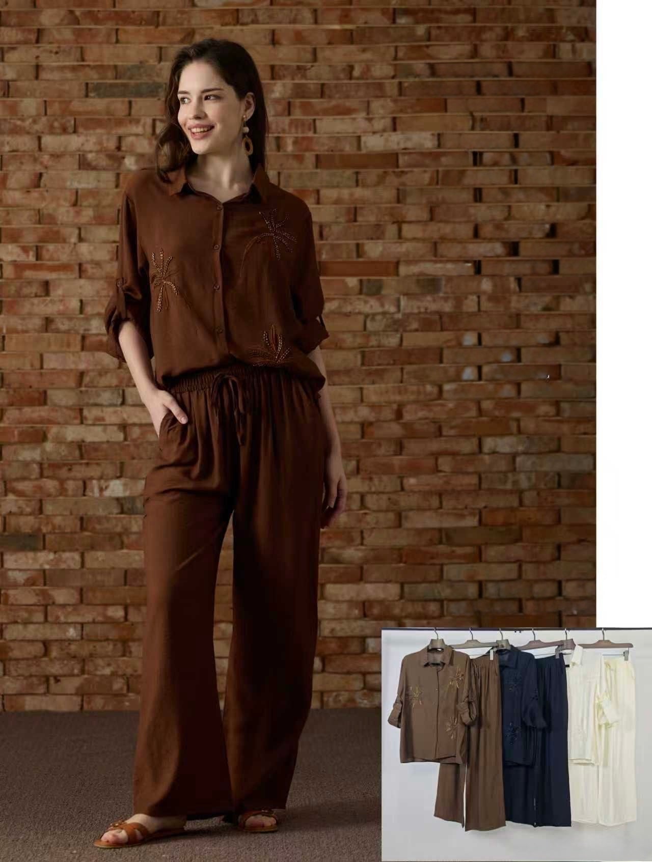 SET CAMICIA CON RICAMATO E PANTALONE A PALAZZO