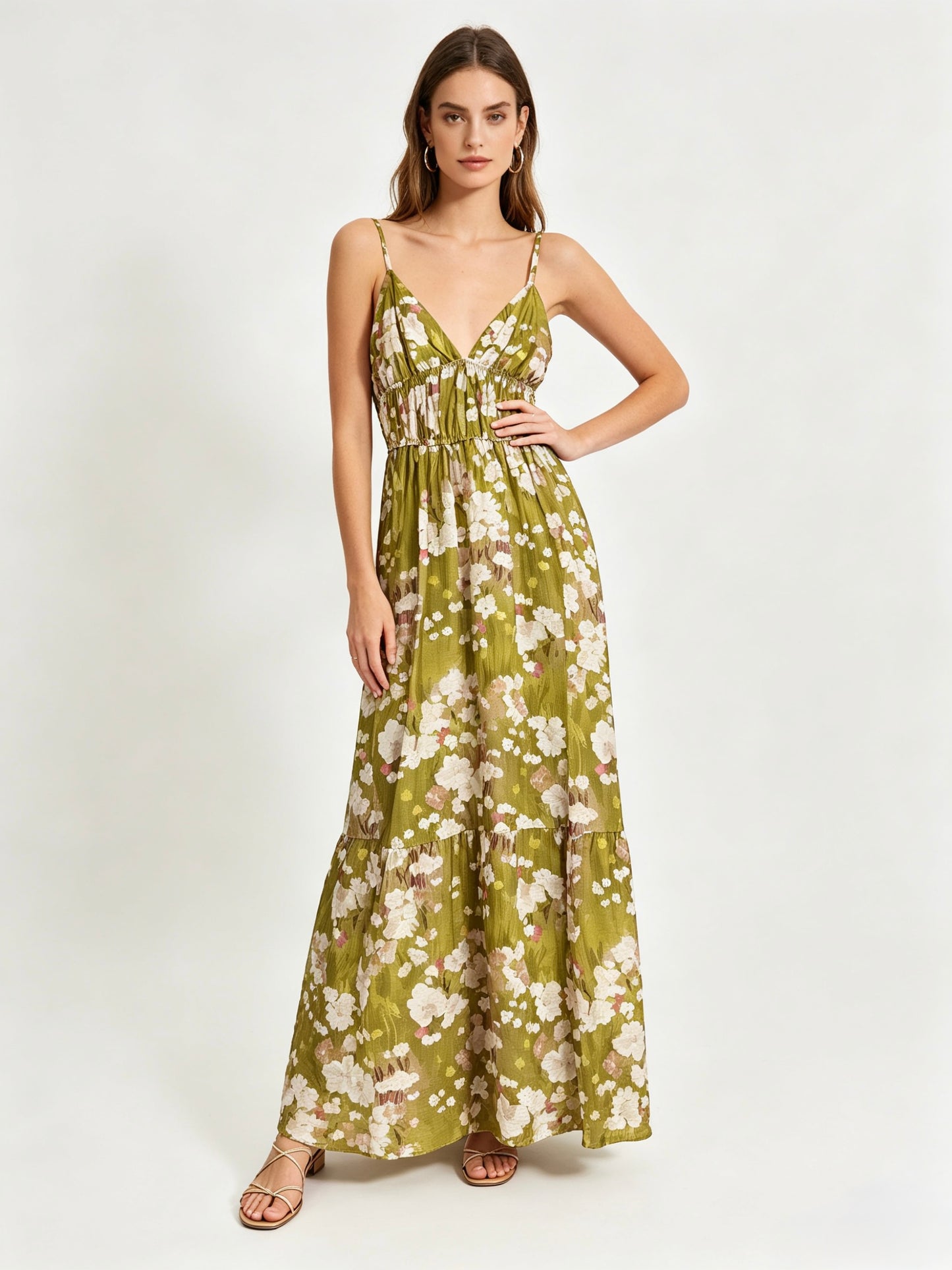 VESTITO LUNGO A BRETELLE SOTTILI A FIORI