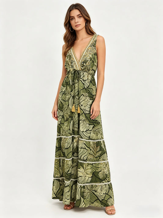 VESTITO LUNGO SMANICATE SCOLLO V A FANTASIA