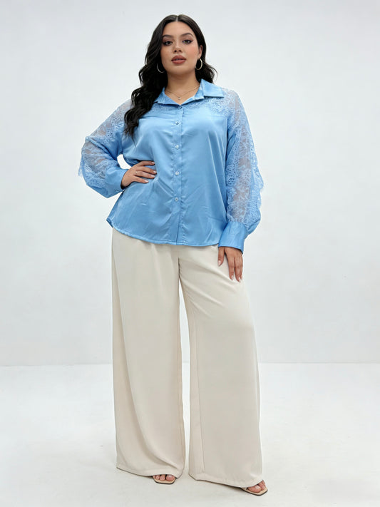 CAMICIA DI RASO A MANICHE LUNGHE IN PIZZO TAGLIA CURVY