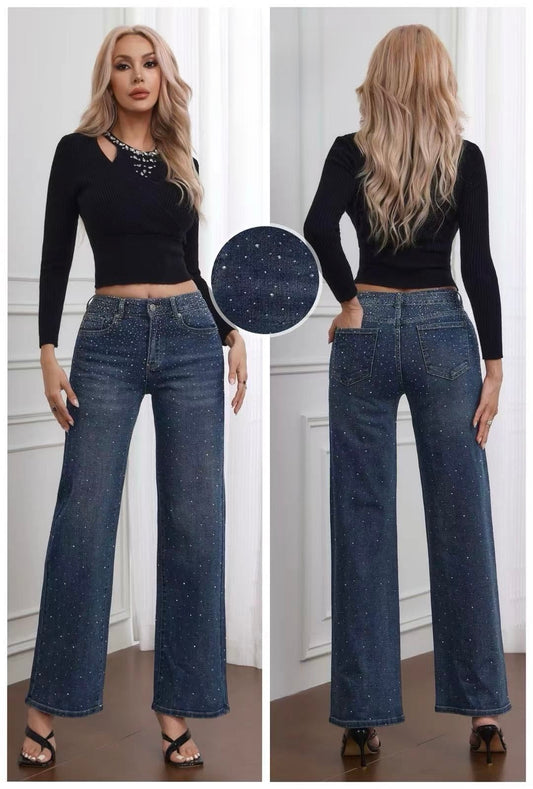 JEANS WIDE LEG CON PIENO DI BRILLANTINI