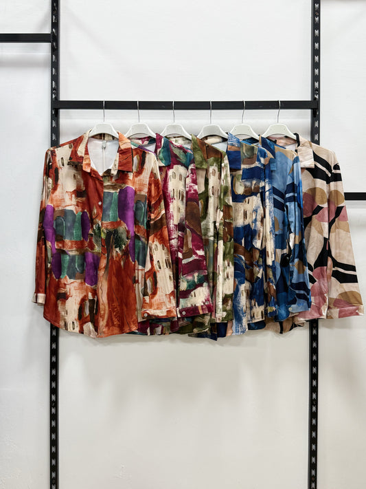 CAMICIA A FANTASIA A MANICHE LUNGHE TAGLIA CURVA